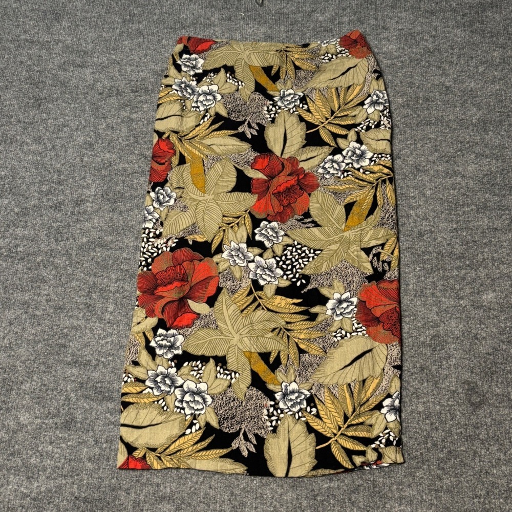 Vintage Rafaella Maxi Skirt Womens 6 Black Tropical Floral RayonBoho